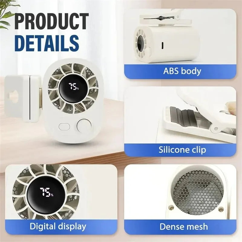 Clip-On USB Rechargeable Fan – 360° Rotating Cooling