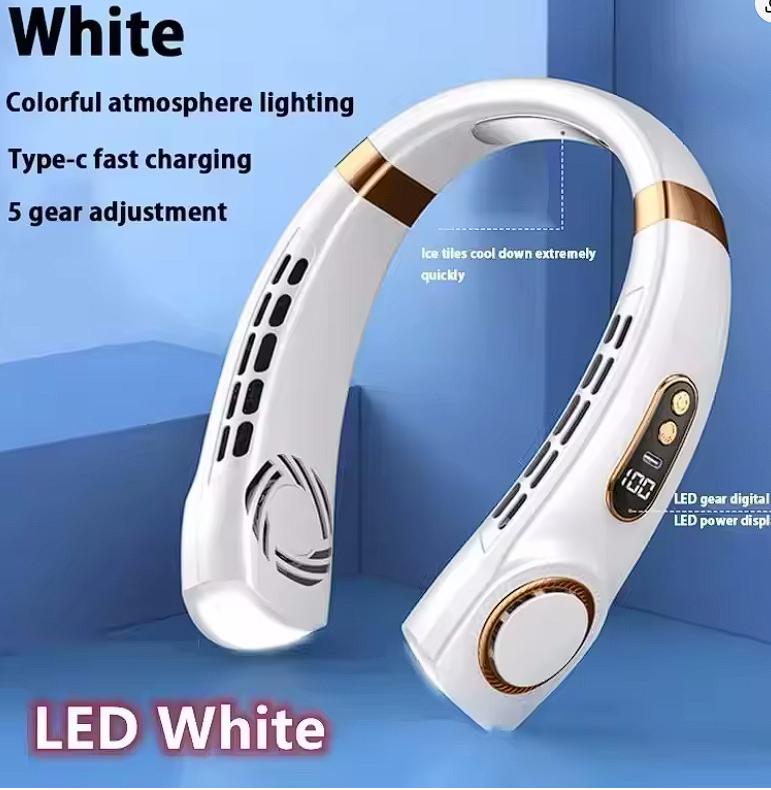Portable USB Hanging Neck Fan with LED Display