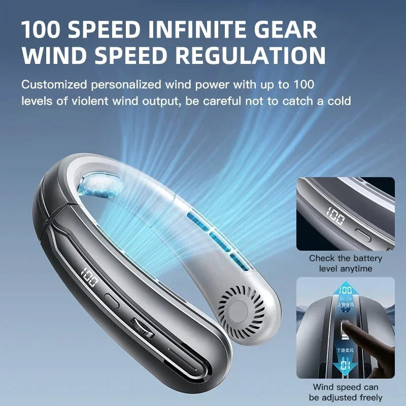 Portable USB Hanging Neck Fan with LED Display
