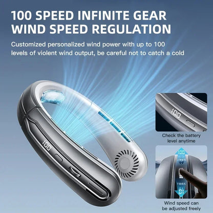 Portable USB Hanging Neck Fan with LED Display