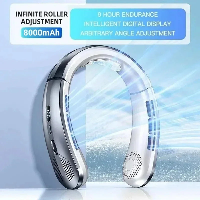 Portable USB Hanging Neck Fan with LED Display
