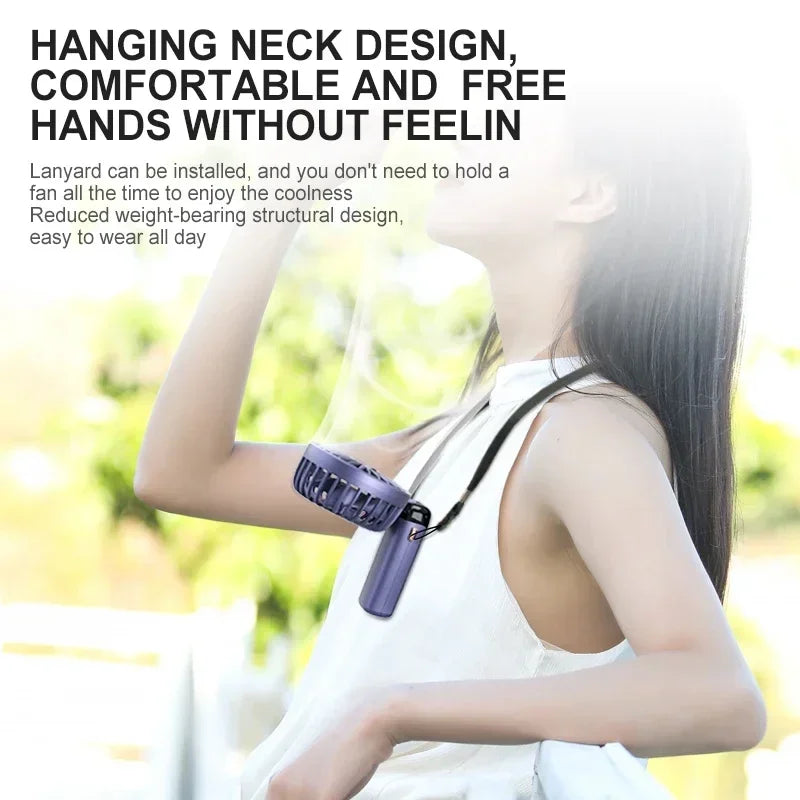 Portable Neck Hanging Mini Fan – 5-Speed USB Rechargeable