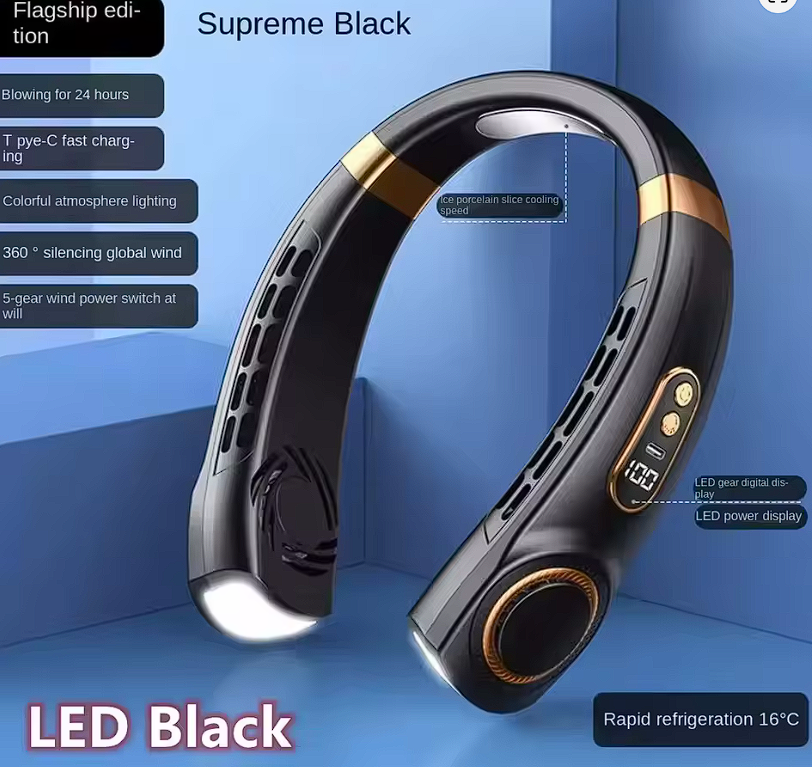 Portable USB Hanging Neck Fan with LED Display