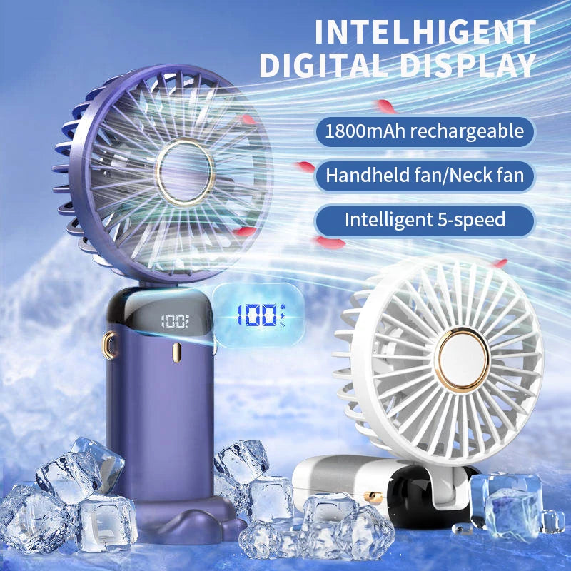 Portable Neck Hanging Mini Fan – 5-Speed USB Rechargeable