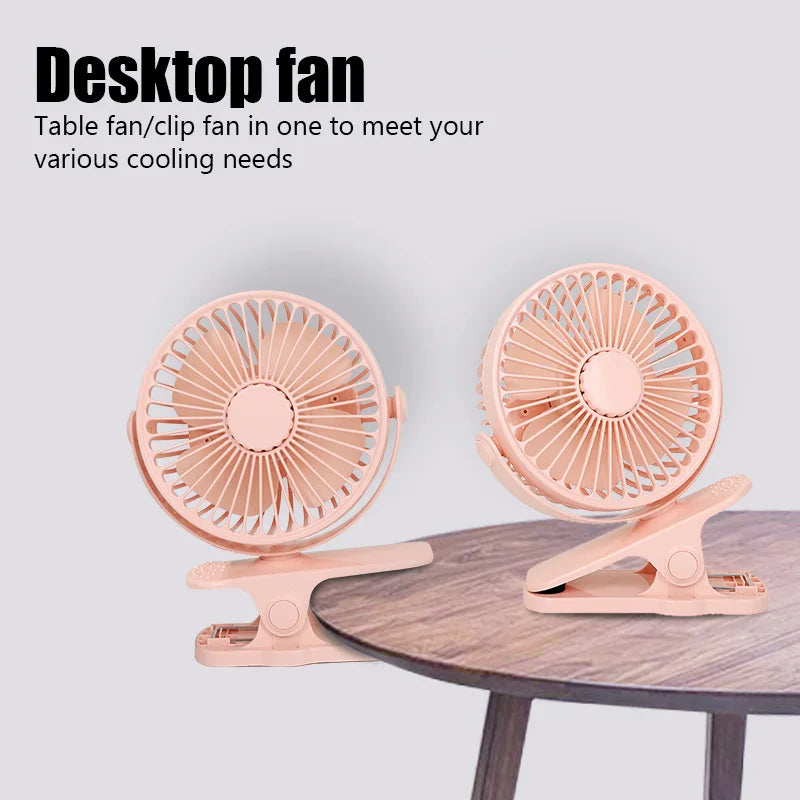 USB Clip-On Desk Fan 3-Speed Quiet Cooling Fan